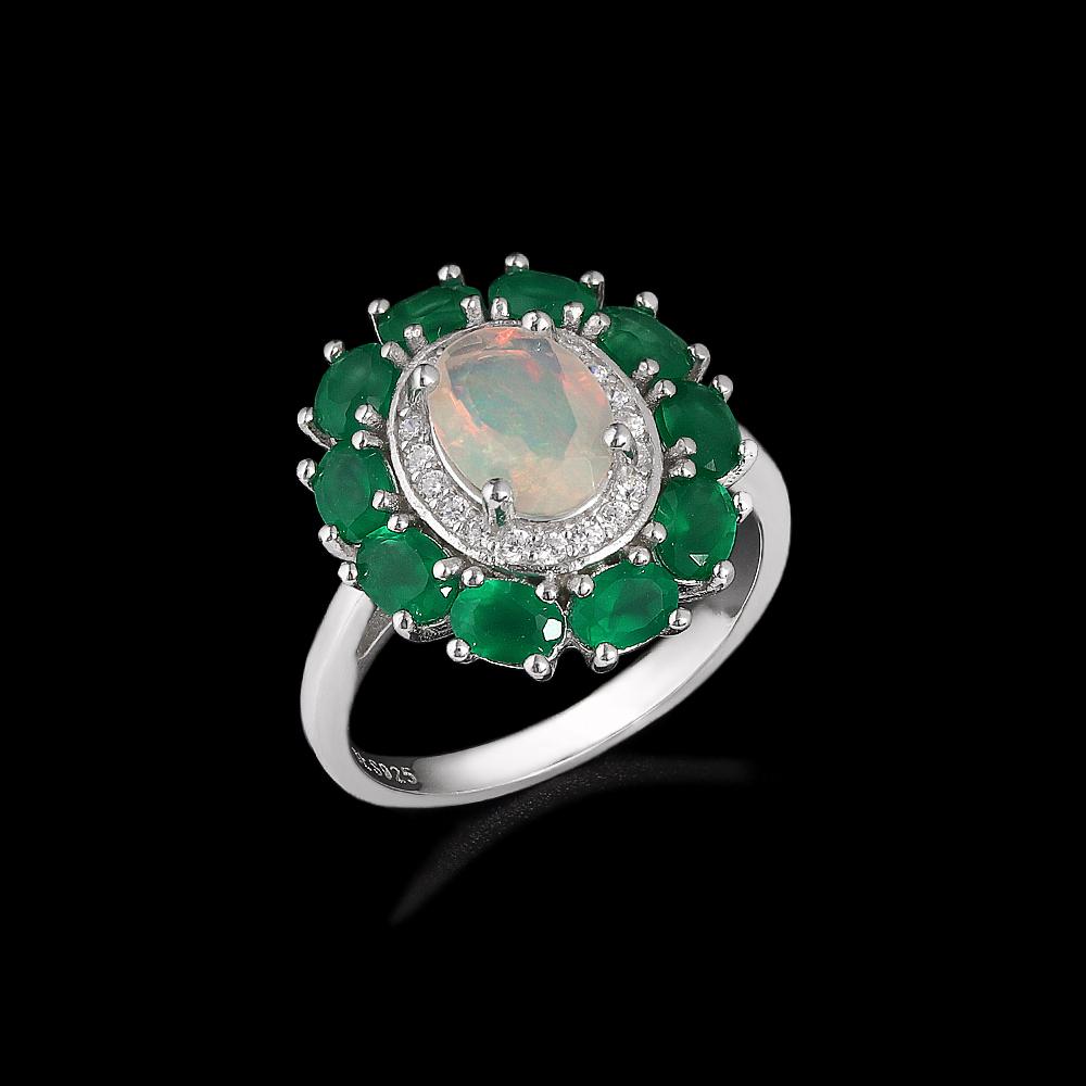 

Серьги из стерлингового серебра 925 пробы Разноцветные натуральные камни опала и зеленого агата Роскошные ювелирные изделия для женщин Подарок на годовщину вечеринку US RING SIZE:6# белый