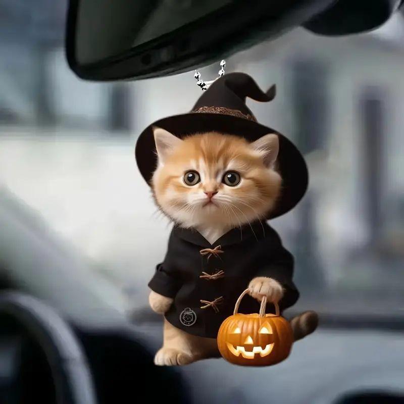 Acrylic Pumpkin Colorful Cat Auto Decoration Playful Cartoon Style For Your Interior Car