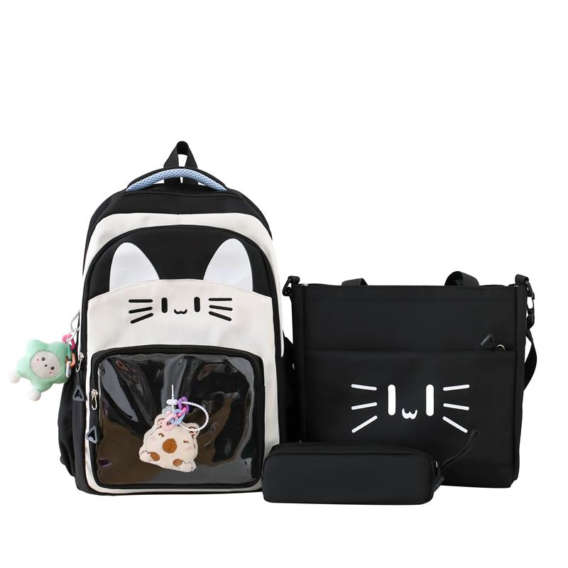 

Комплект из трех рюкзаков для школьников, рюкзак для школы с изображением мультяшного кота, рюкзак для путешествий чёрный