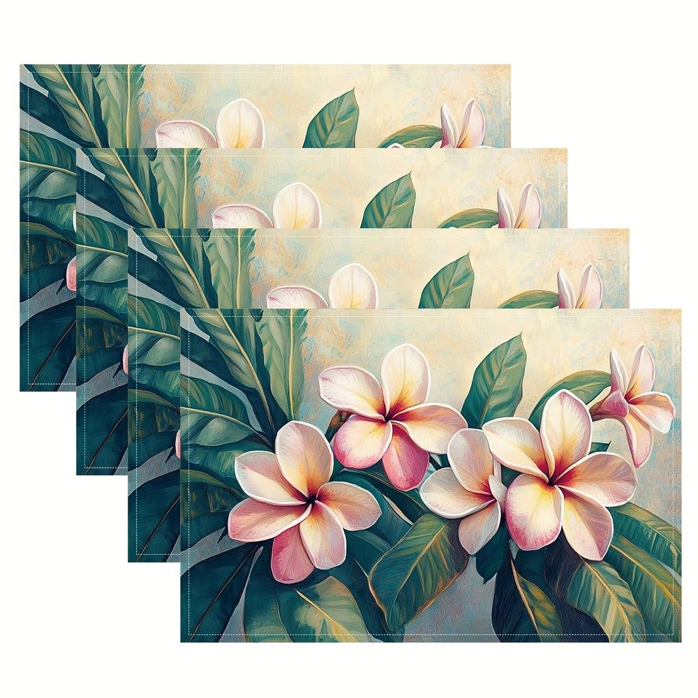 1pcs Tropical Plumeria Linen Placemats,Hawaiian Paradise Design for Dining, Kitchen, Parties, Home Decor