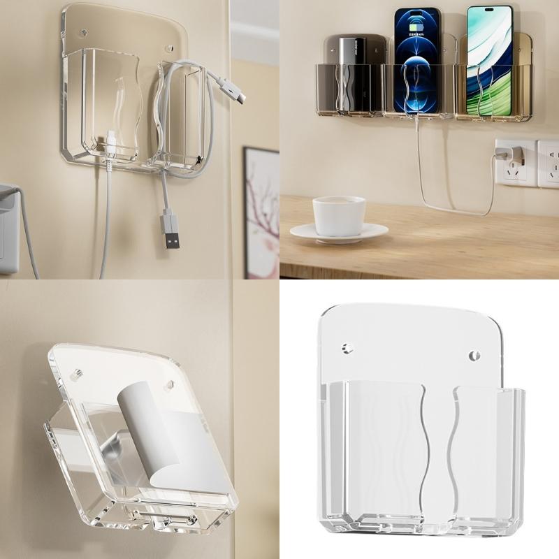Adhesive Wall Phone Holder Space Saving Design for Home Office Organizing with Charging Slot and Multifunctional Storage