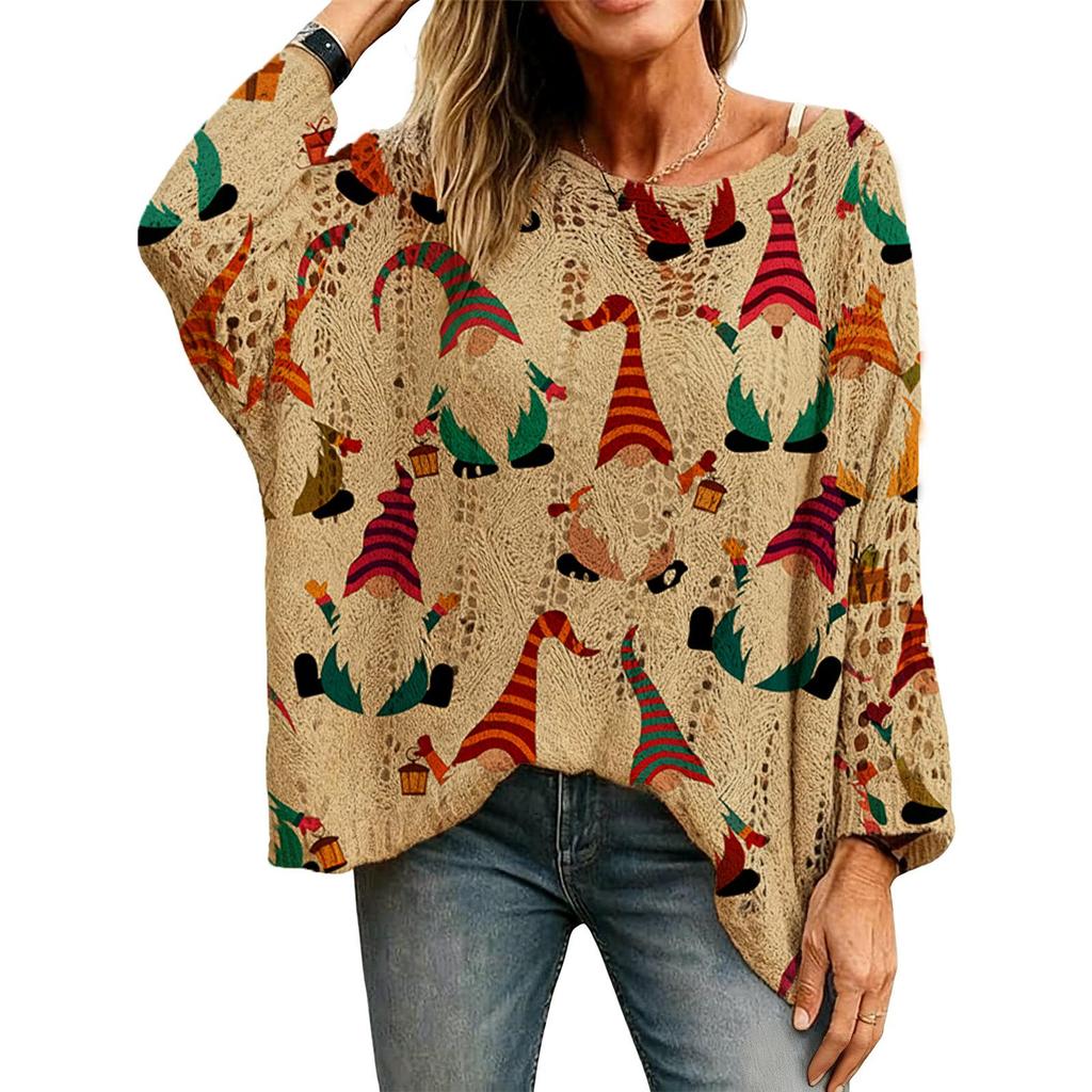 Hollow Out 3D Print Long Sleeve Christmas Sweater