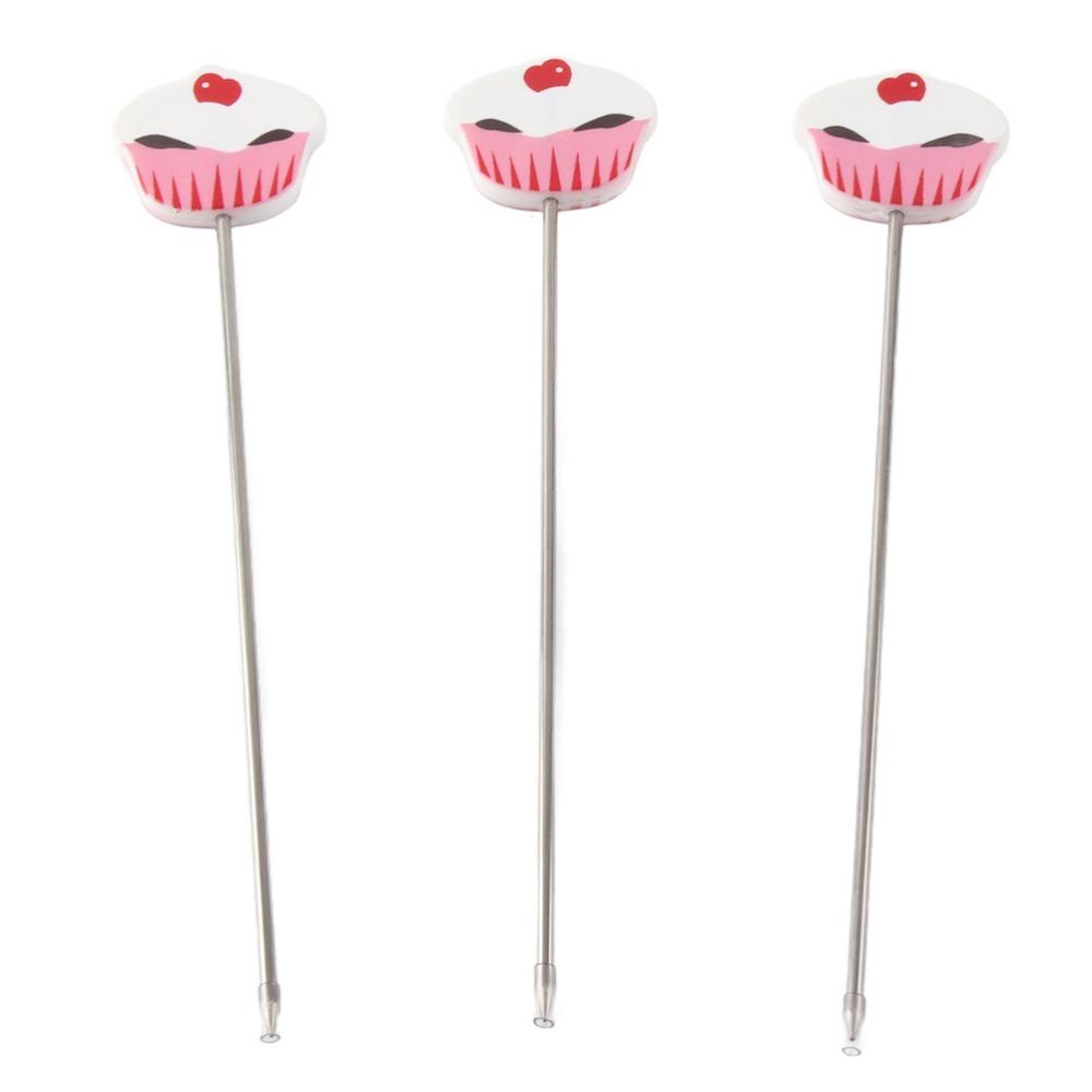 

3Pcs Stainless Steel Cake Tester Non-slip Grip Easy Clean Cake Probe Reusable Easy to Use Baking Test Needle розовый