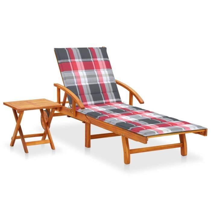 VidaXL Chaise longue de jardin avec table et coussin Bois d'acacia 3061630