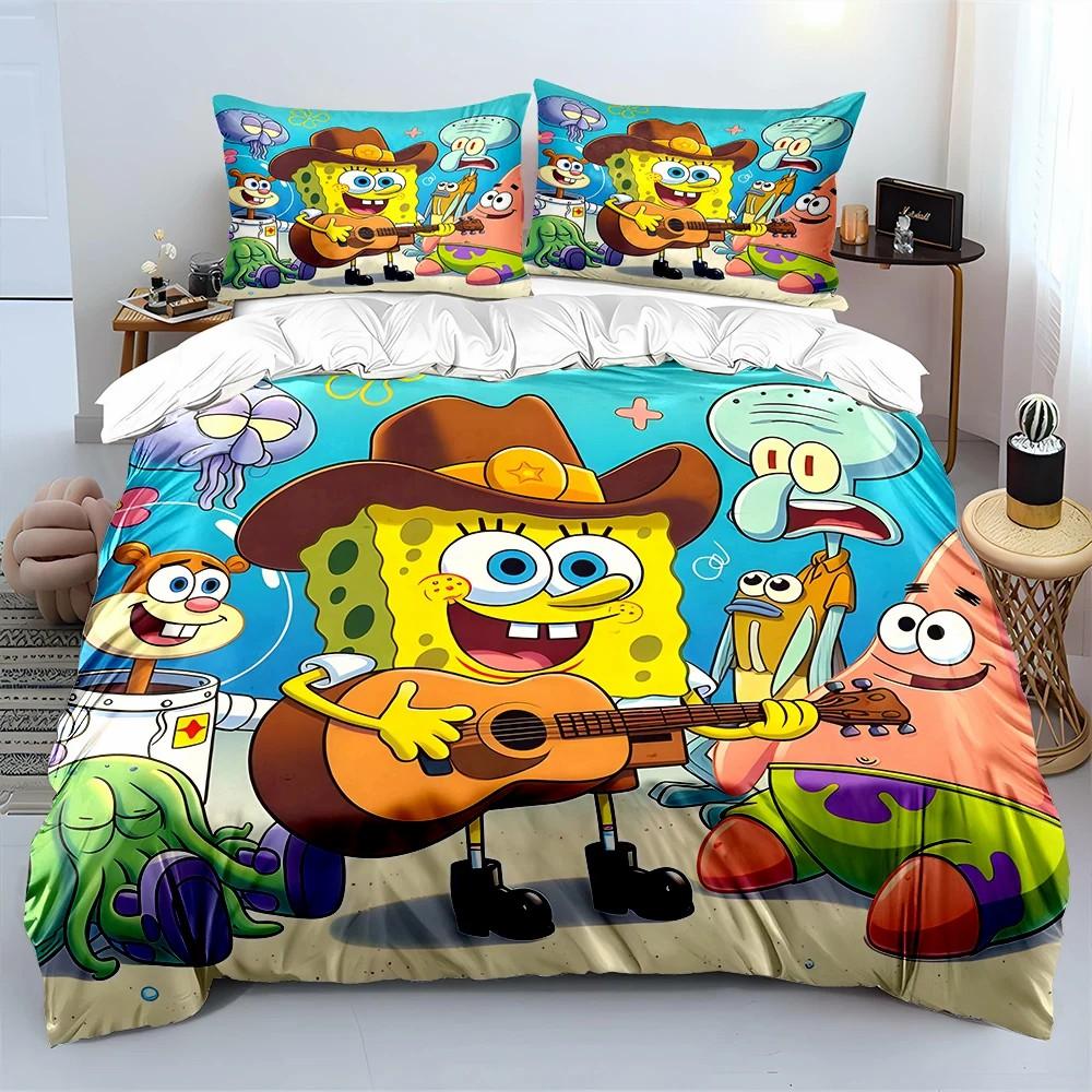 Cute Cartoon Bedding Set for Kids Adult Exquisite Home 3Piece Set with SpongeBob Print,Bed Cover Duvet Cover Pillow Case Bedroom
