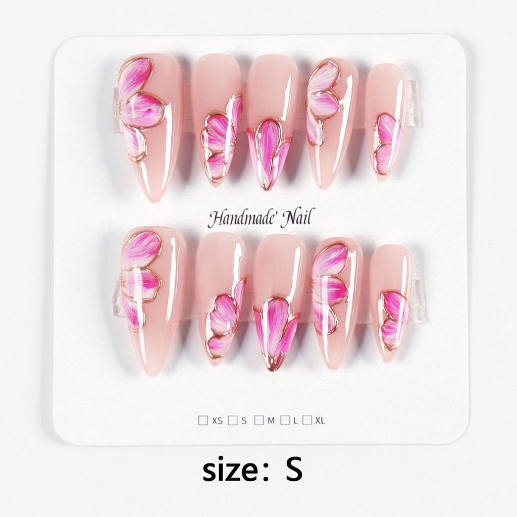 10Pcs Handmade Nails Set Press On Long Almond False Nail High Luxury Minimalist Style Design Reusable Full Cover Fake Nail Tips