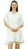 Bimba Women's V Neck Tassel Kaftan Short Rayon Caftan Designer Beachwear Coverup