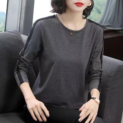 High End Long Sleeved T-shirt Women's Base Shirt Round Neck Fashionable Solid Color Versatile Mom Spring and Autumn Top