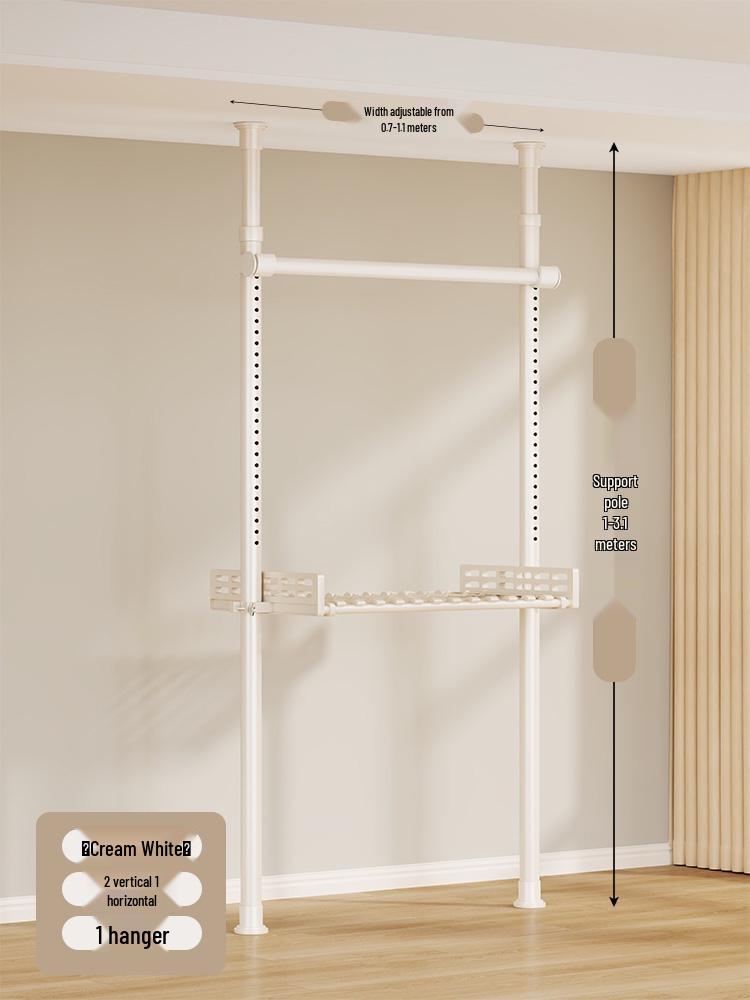 Floor-Standing Clothes Rack: Bedroom Hanger, Retractable Drying Rod, Coat & Hat Rack.