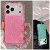 2-in-1 Four-corner Airbag Glitter Resin Bracelet Case For iPhone 17 Pro Max 17 Air 16e 16 Pro 15 Pro 14 + 13 12 11 Protect Cover