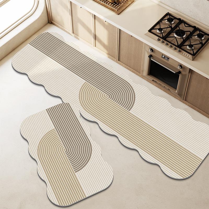 Non-Slip Kitchen Floor Mat Wave Shaped Long Strip Runner Rug Kitchen Carpet Waterproof Oil-Proof Washable Mats