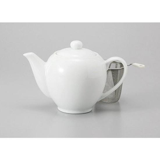 White Porcelain Poipoi Tea Pot with Strainer (U) [10 x 11.7cm, 475cc] [Japanese Restaurant, Inn, Japanese Tableware, Commercial Use]