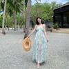 Seaside Vacation Smudged Neck Dress Female Backless Design Sense Yunnan Travel Wear Fairy Long Dress Zixia