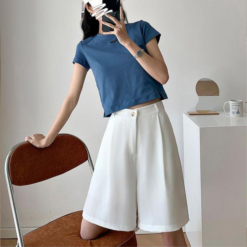Women Suit Shorts Summer Baggy Solid Wide Pants Korean Fashion Casual Bottoms Classic Shorts Y2k Clothes
