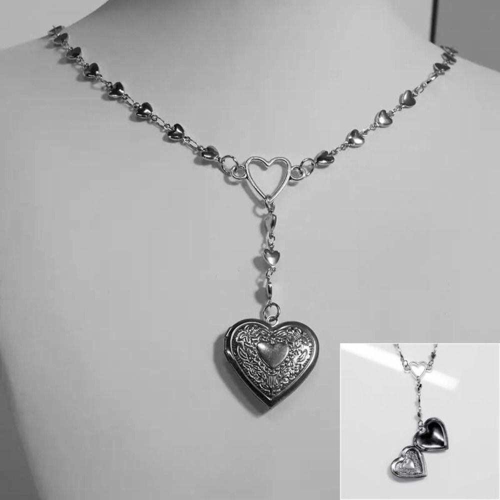 Y2K Message Locket Necklace Jewelry Accessories Photo Picture Necklace New Heart Necklace