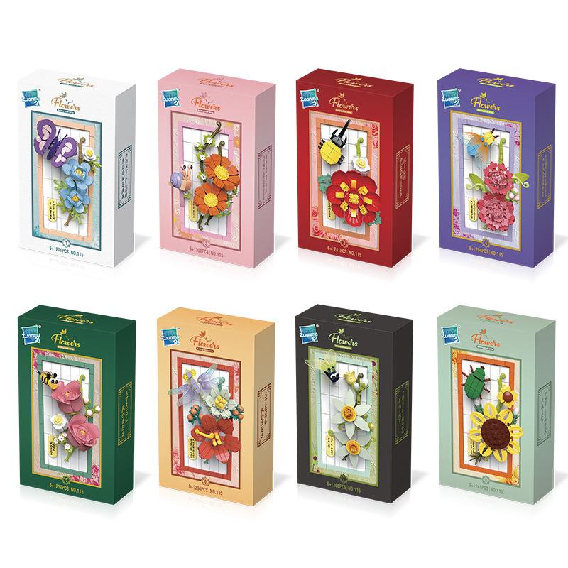 STEM Building Blocks Toy 115 Series 8 Styles Flower Bouquet Desk Decor Wall Art DIY Assembly Brick Set