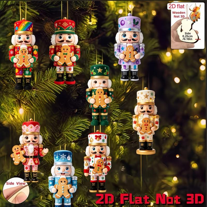8Pcs Christmas Nutcracker 2D Wooden Decorative Set - Christmas Gift, Party Decoration And Home Xmas Tree Decoration Pendant