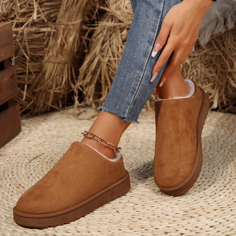 European and American foreign trade plush heeless snow boots women's new platform short tube lazy large size cotton shoes