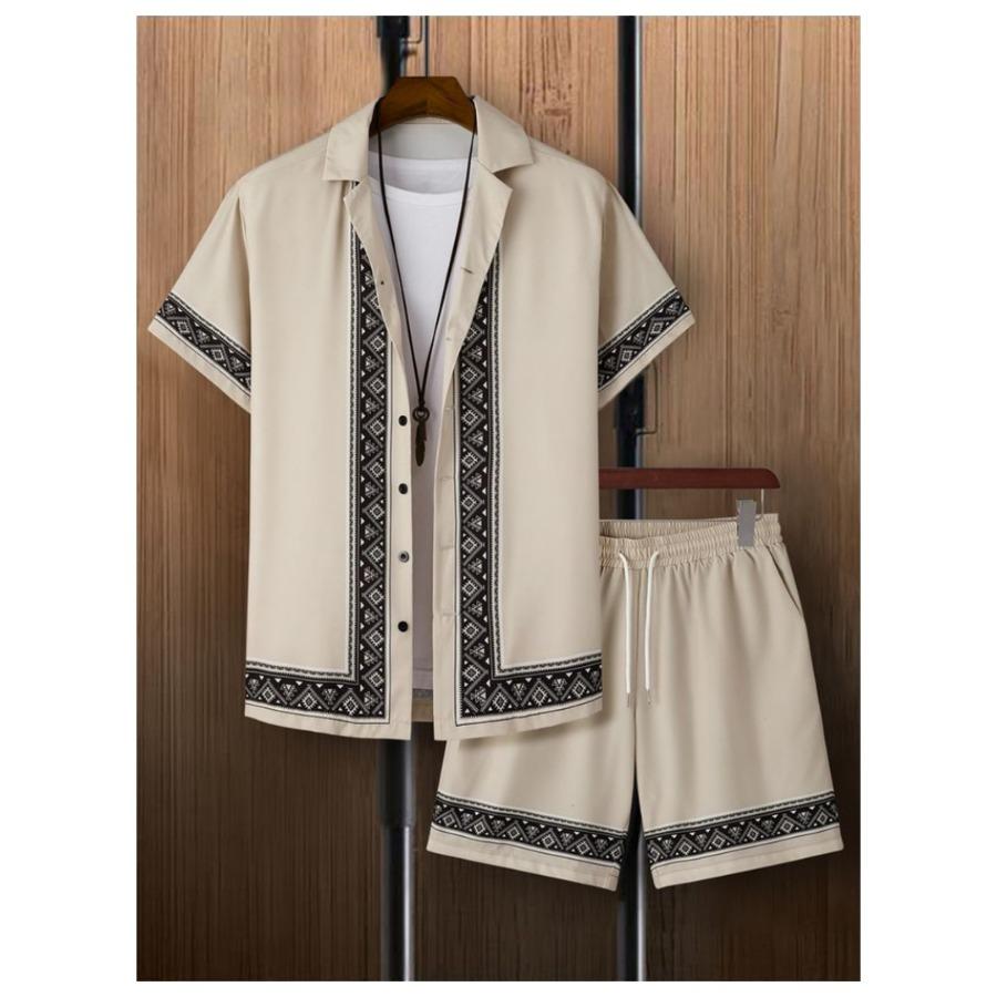 Casual Fashion Men's Short Sleeve Shirt Summer Short Sleeve Shirt and Beach Shorts Men's Set