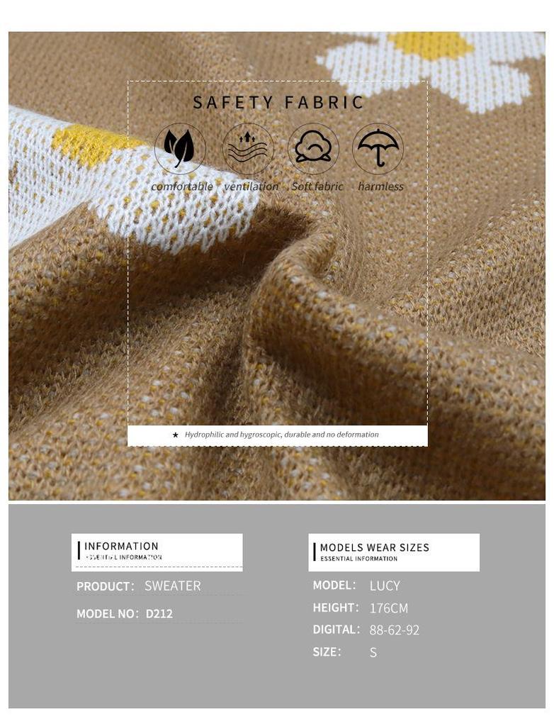 Autumn 2024 Women's Floral Knit Pullover Sweater - European & American Style, Long Sleeve, Round Neck, Casual Fit