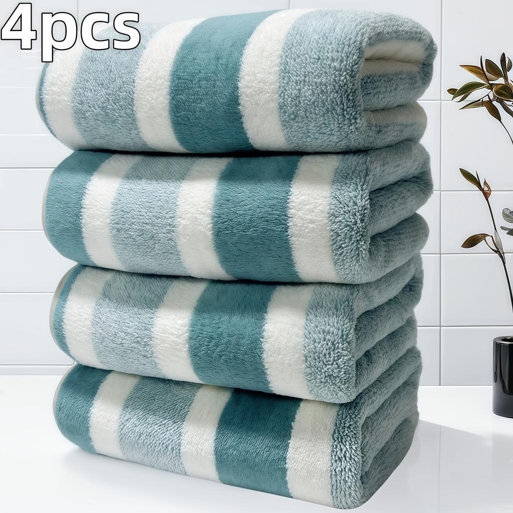 4pcs Set of Large Bath Towels, Oversized Thick Coral Fleece Towels, Ultra-Fine Fiber, Available in Various Colors, Absorbent, Quick-Drying