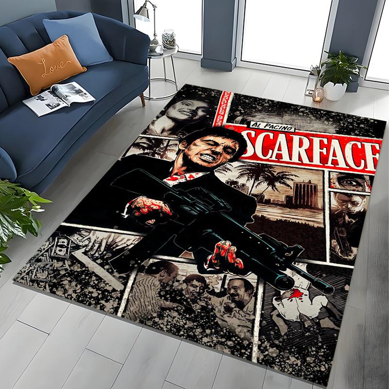 Tappeto Classico Scarface Tony Montana Movie Art per Camera da Letto Soggiorno Divano Decorazione Zerbino per Casa, Grande Tappeto Antiscivolo per Bambini