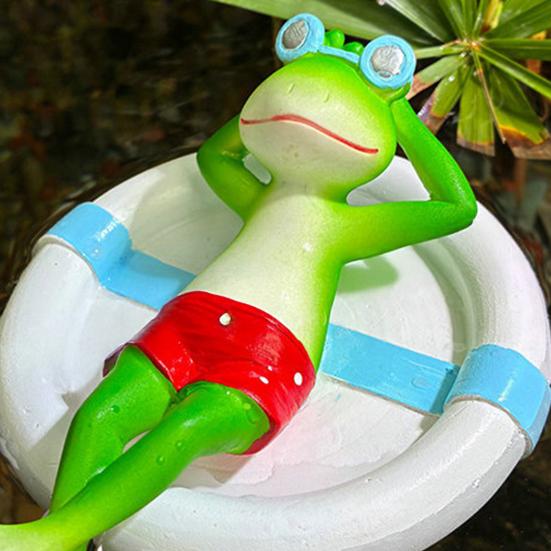 Floating Swim Ring Frog Figurine Sleeping Frog Statue Sculpture Outdoor Garden Yard Fishpond Aquarium
