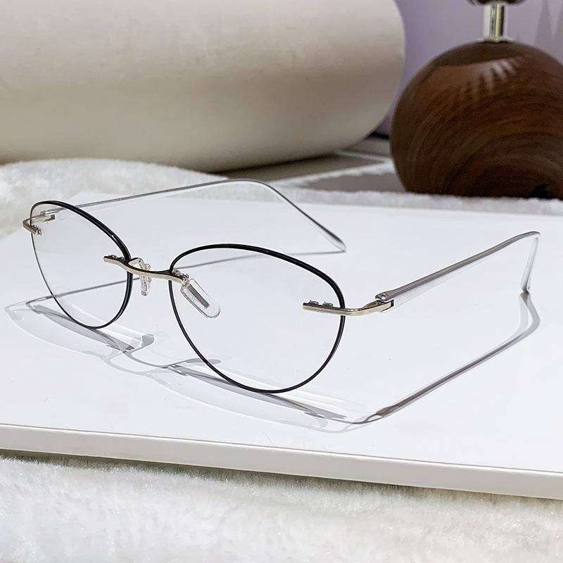 Neue randlose Katzenaugen-Lesebrille mit hoher Auflösung für Herren, Business, Blaulichtfilter, Alterssichtigkeit, mit Plus-Dioptrie +4.0