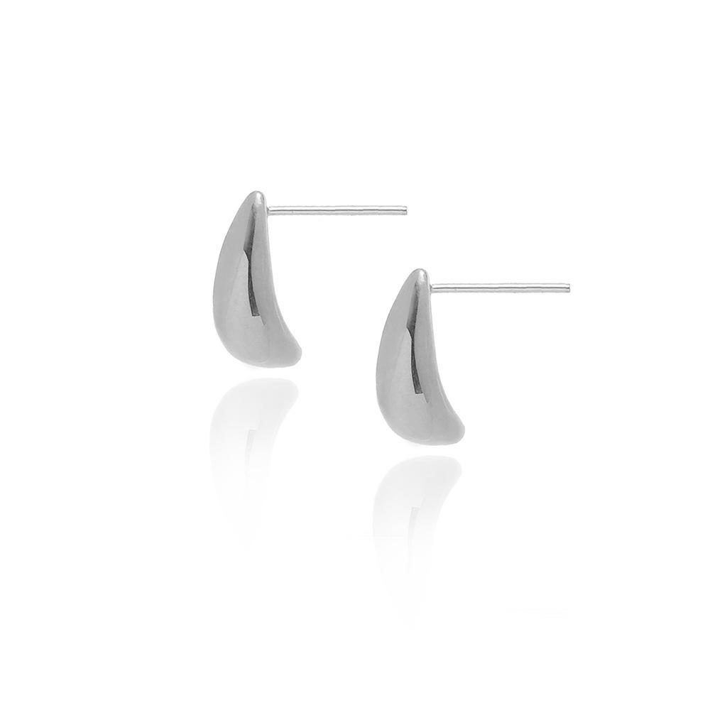 18K Gold Plated Water Drop Stud Earrings for Women - Light Luxury, Versatile Cold Style серебряный