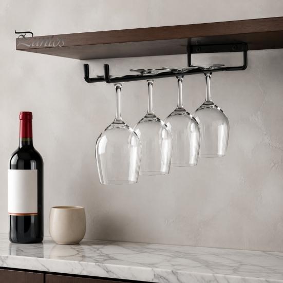 Wall Mounted Cup Storage Wine Glass Holder, Hanging Stemware Racks, Holder Modern Glassware Display Hangers Under Cabinet, Wire Racks for Bar Kitchen