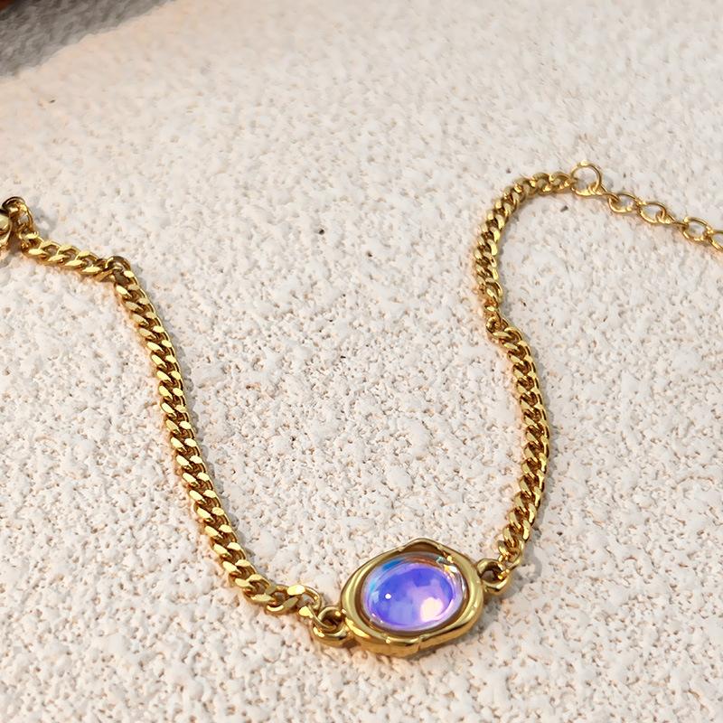 Fashion Gold Plated Stainless Steel Exquisite Versatile Colorful Cubic Zirconia Square Oval Charm Chain Unisex Gift Bracelet