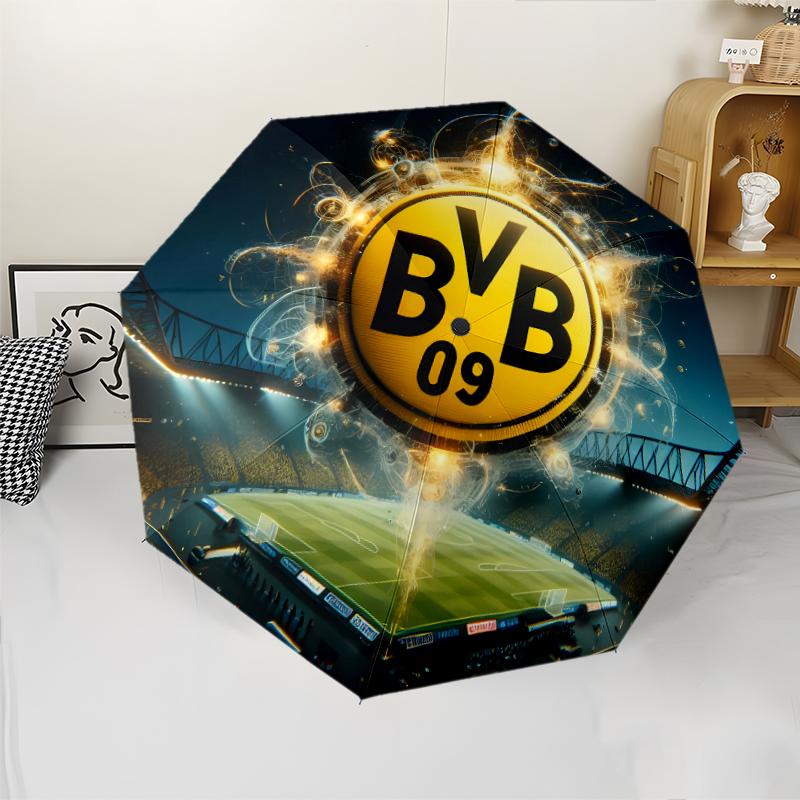 Borussia Dortmund Print Automatic Umbrella, 8 Rib Iron Frame, Plastic Handle, Suitable for Outdoor Travel &Daily , Ideal Gift