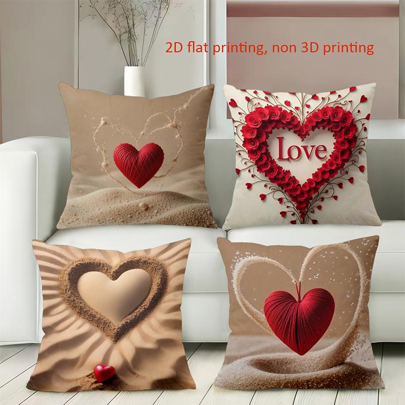 Heart Pattern Cushions 2D Printed Love Decorative Pillow Polyester Pillowcase, Sofa Decorative Cushion Cov Headboard Pillow