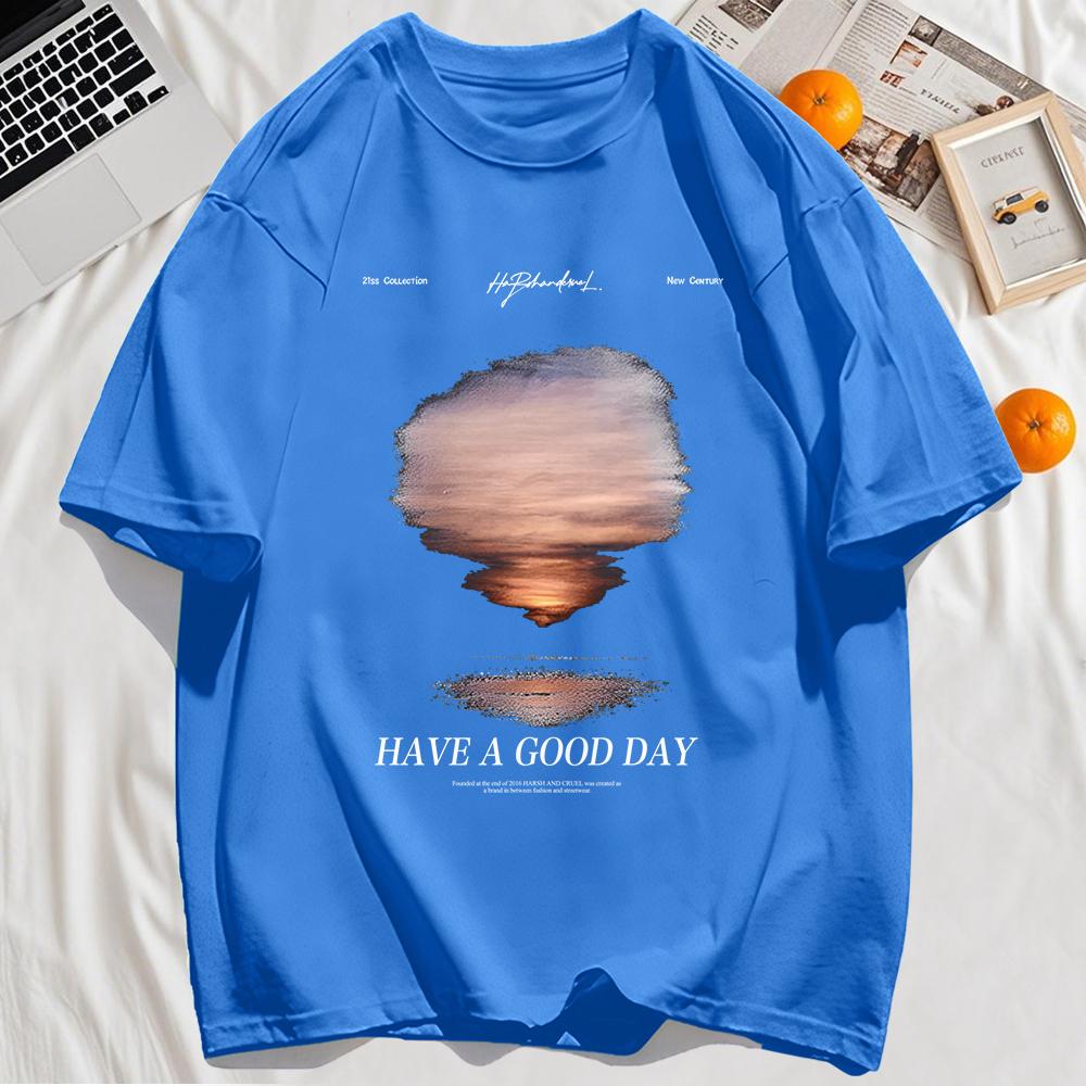 Have A Good Day Seaside Sunsets Printing Man T-Shirts Summer Clothes Casual Cotton T Shirt Loose Soft Short Sleeve