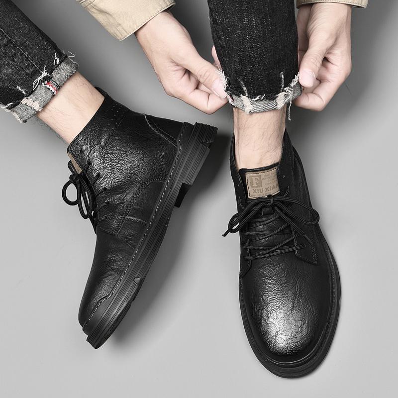 Fashion2024 Winter New Men's High-Top Cotton Shoes High-Quality Brand Plus Velvet Warm Casual Fashion Medium Top Boots Brown Men Shoes