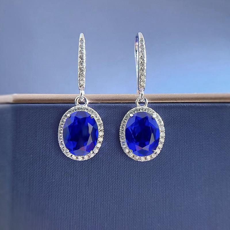 

Luoxi Temple S925 Silver Simulated Sapphire Earrings for Women 925 Silver