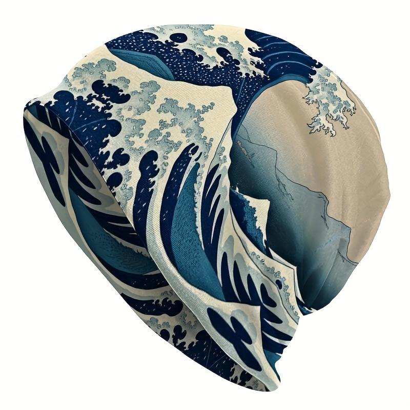 1pc Men's Ukiyo-e Wave Knit - Lightweight Stretch Fit, Edo Period Boat & Wave Patterns, Casual Outdoor/for festival/for /for party Hat, Durable Easy-C