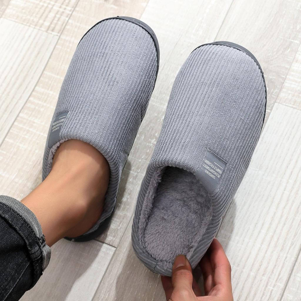 Classic Side Label Corduroy Cotton Slippers Solid Color Home Interior Slippers Simple Home Slippers
