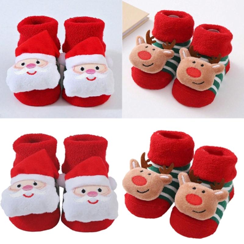 Terry Socks for Infants 0-12 Months Christmas Pattern Warm Cotton Socks Warm & Protective Socks for Indoor & Outdoor Use