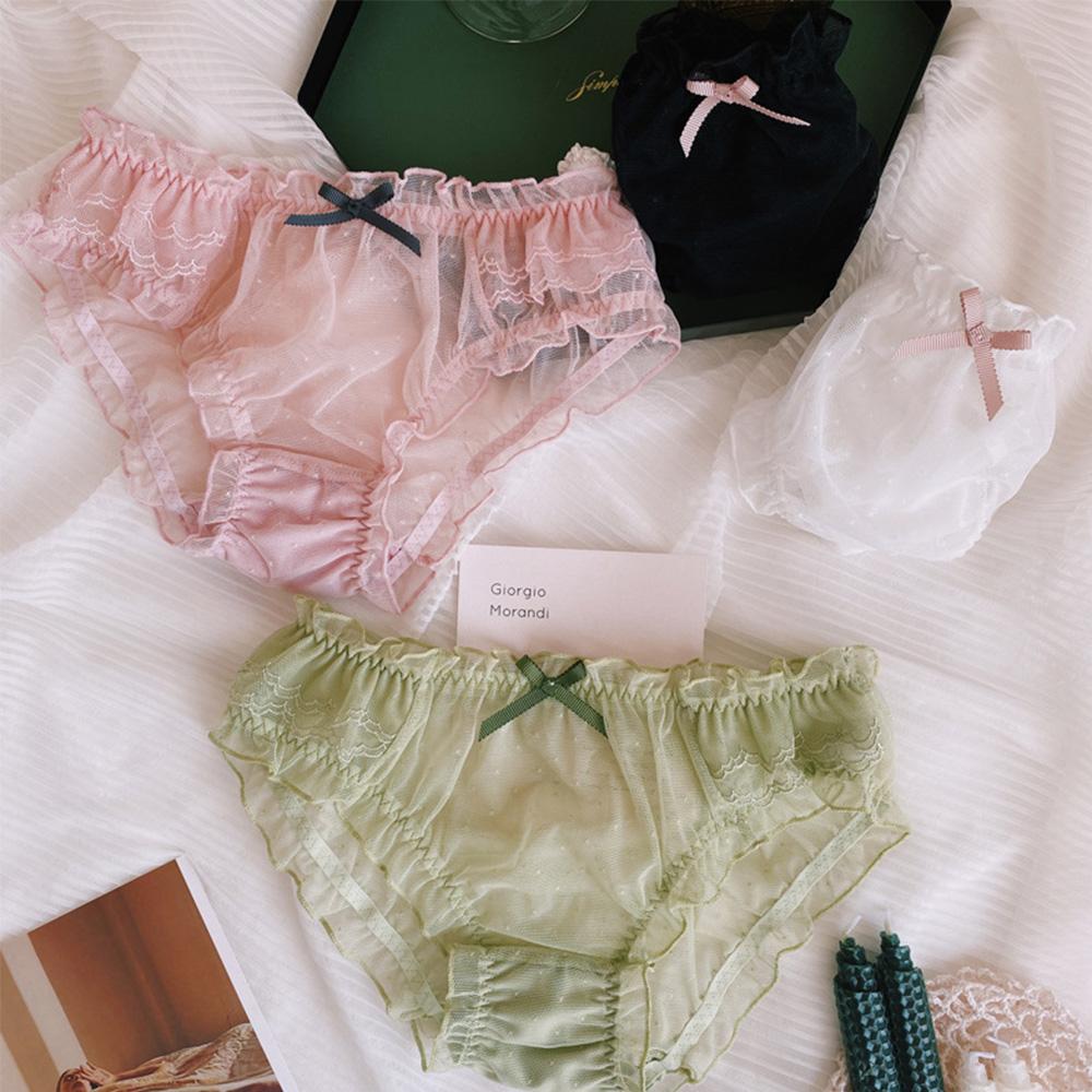 Sexy Thong Hollow Transparent Bow Lace Lingerie Mesh Panties Briefs Underwear