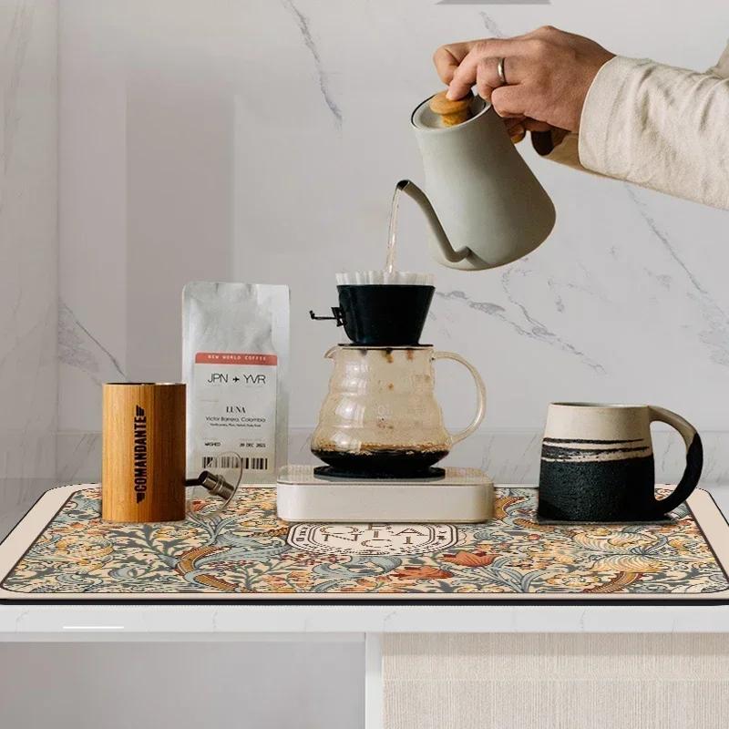Tryckt diskmatta superabsorberande kaffeavrinningdyna bordsartiklar avrinningdyna snabbtorkande matta köksbordsunderlägg