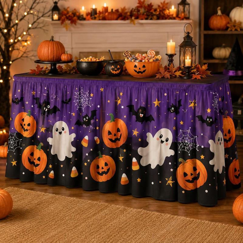 Halloween Table Skirt With Waterproof Dustproof Decor Dining 140-275cm Length