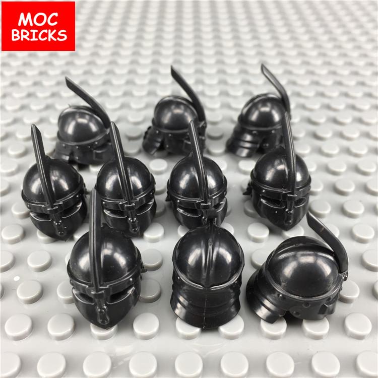 10pcs/lot MOC Bricks Medieval Knights Rome Helmet Accessory figures parts Building Blocks Toys for children gifts