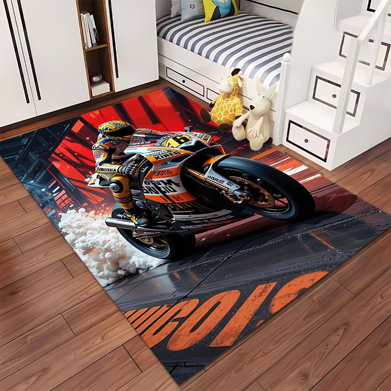 Racing Motorcycle with Rider suitable as a non-slip mat for the living room or bedroom sofa