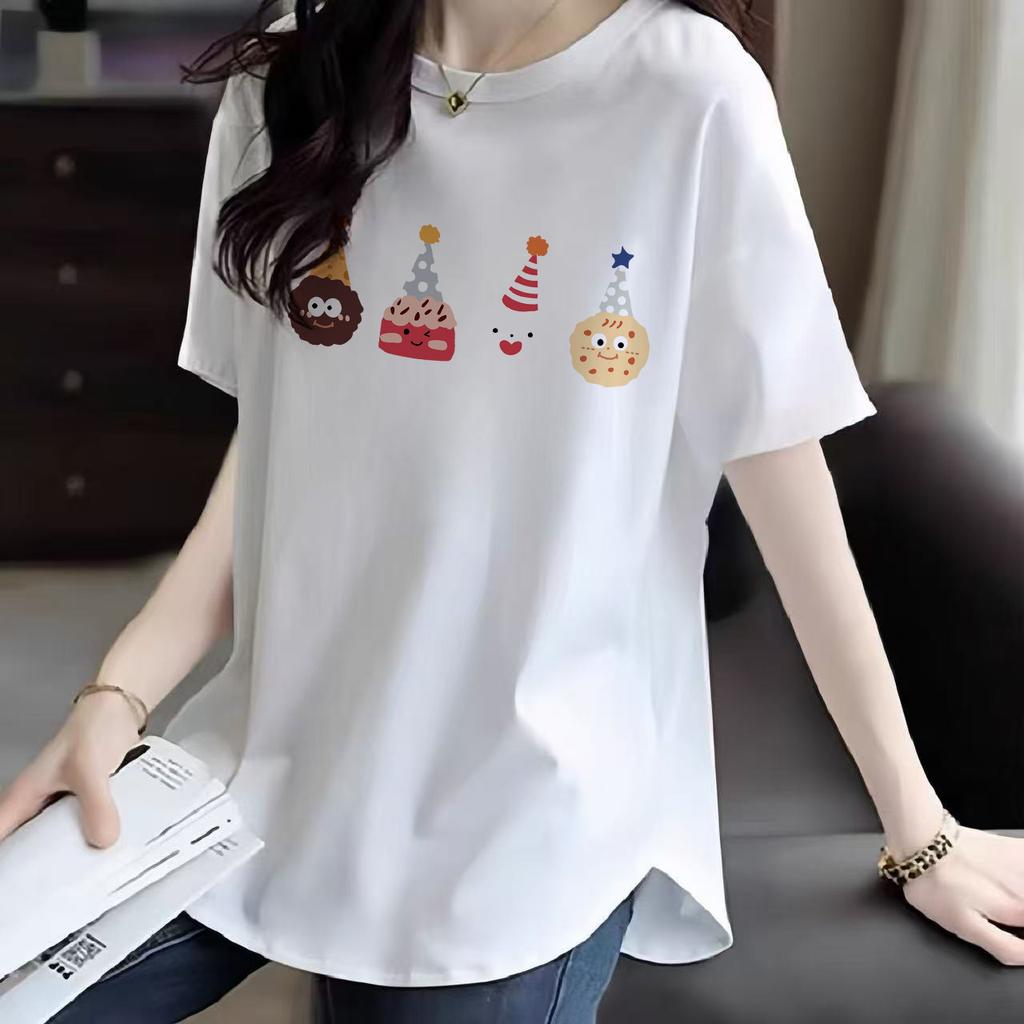 Pure Cotton Short-sleeved T-shirt for Women's New Summer Mid-length Style Covering The Curved Hem of The Butt Slightly Fat and Slim Top