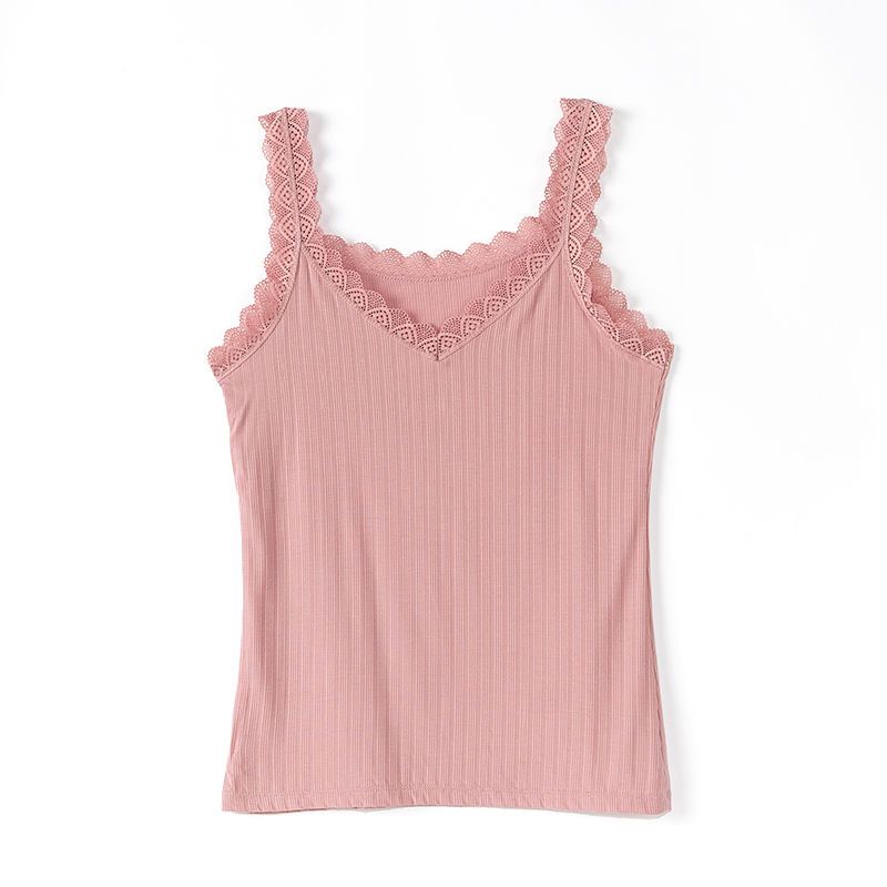 

Кружевной кружевной топ-майка в рубчик из модала женский однотонный с высокой эластичностью сексуальный базовый маленький топ-майка для женщин One Size розовый
