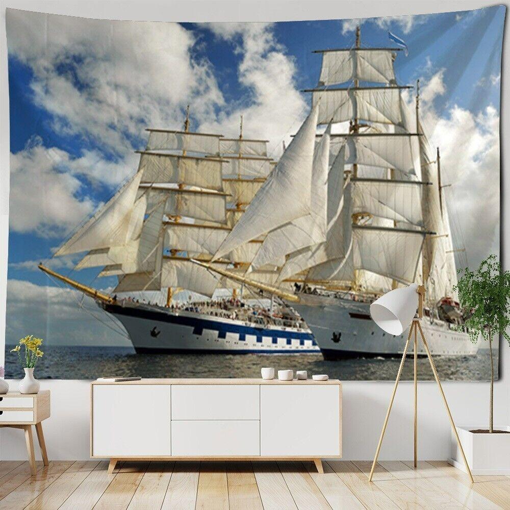 Tapestry  Sailboat  wall hanging 75x100
