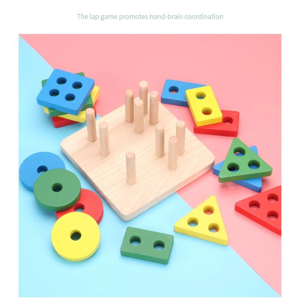 Wooden Montessori Toy Building Blocks Learning Educational Toys for Children Colorful Shapes Early Learning Kids Puzzle Toys