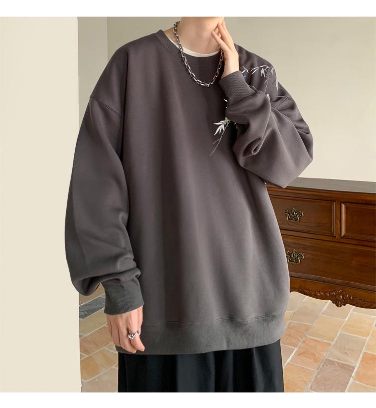 Men's Chinese Style Burgundy Round Neck Hoodie - Fleece Lined, Loose Fit, Plus Size, Thick - Perfect for Spring, Autumn, and Winter.