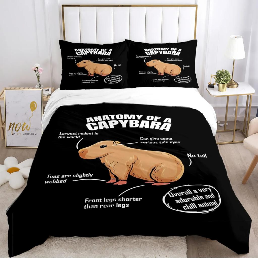 Funny Capybara Anime Duvet Cover Kawaii Animals Bedding Set Soft Quilt Cover Full Size for Children Kid Teens Bedroom Decoration